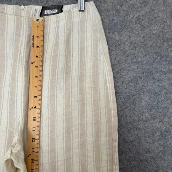Reformation Wide Leg Striped Pants Womens 6 Cuffed High Rise Surplus Fabric USA‎ - Picture 7 of 16